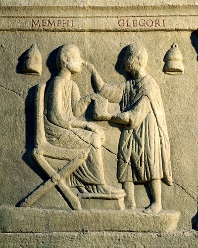 Relief depicting an oculist examining a patient by Roman